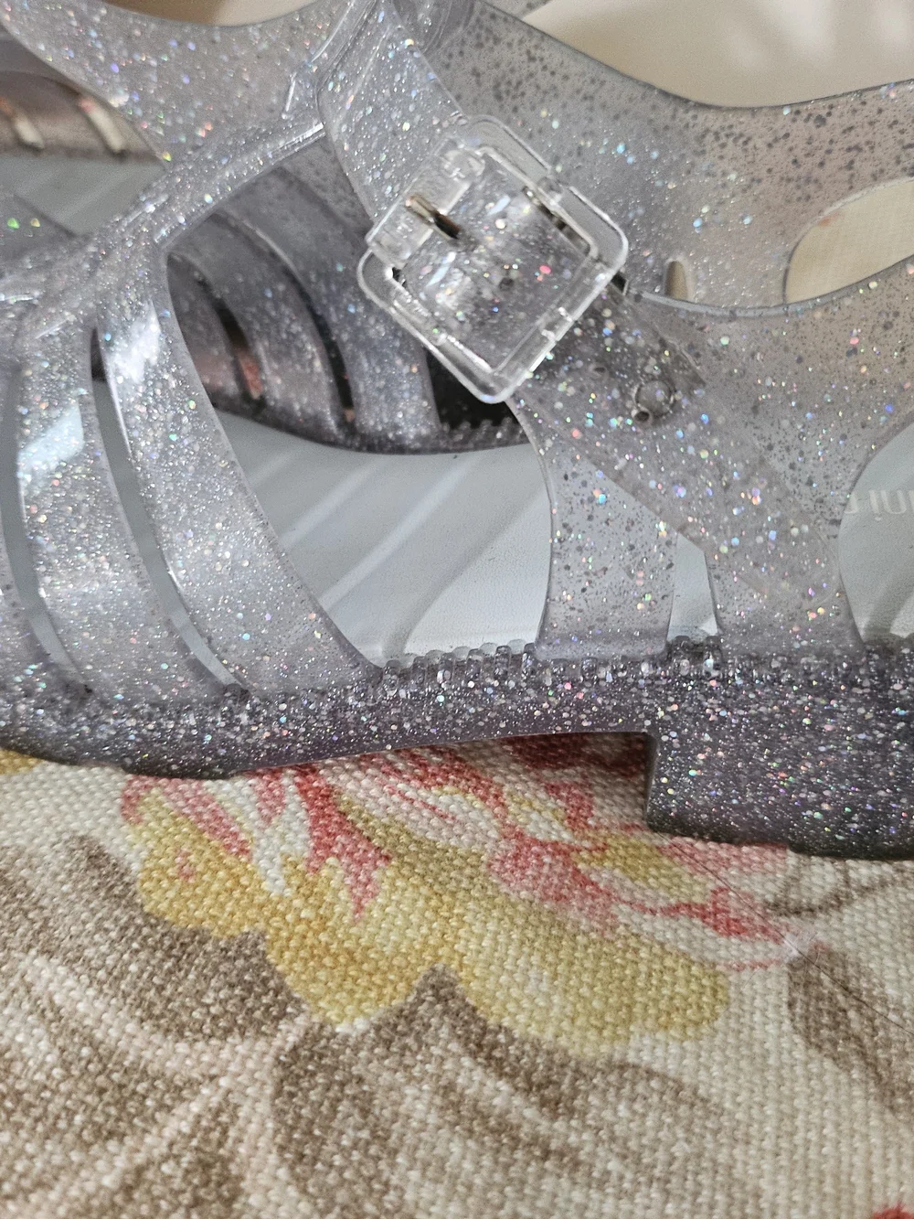 Mini Melissa Possesion Girls' Silver Glitter Jelly Sandals